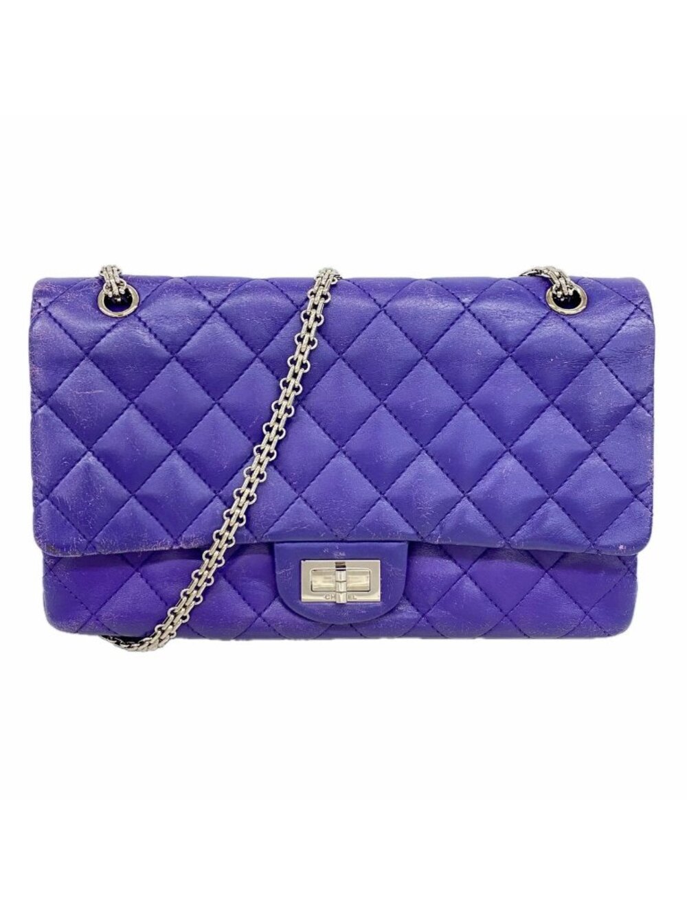 Chanel Shoulder Bag 2.55 Quilted Maxi Lambskin Purple Silver